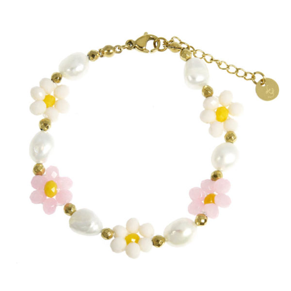 Bracelet Yasmine  cristal et perle d’eau douce – Rose
