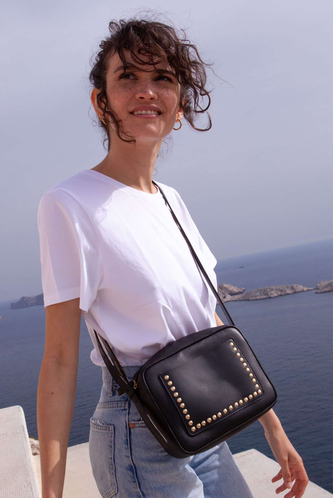 Sac rivets noir Bandoulière Cuir LA BENJAMINE – Image 2