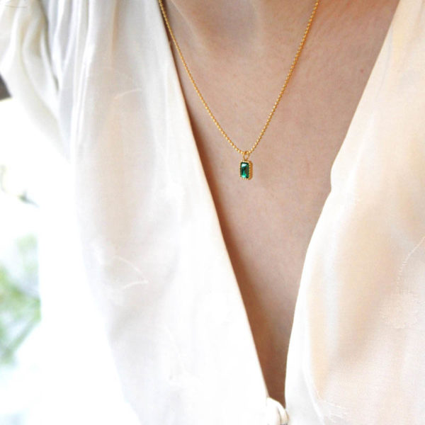 Collier Les Cleias pendentif strass vert