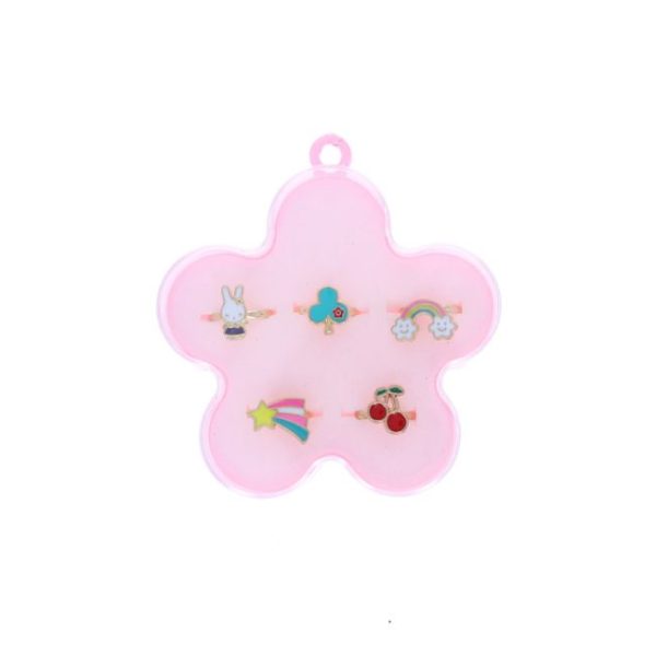 Boîte fleur 5 bagues motifs féériques
