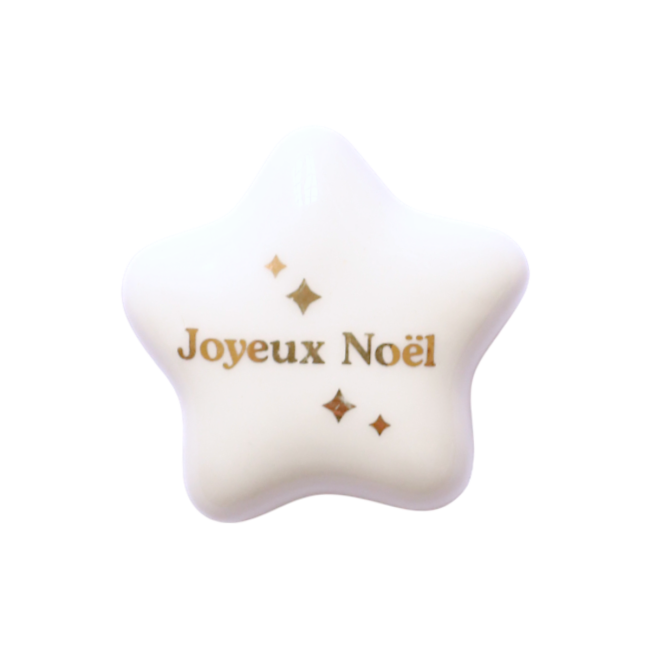 Étoile en céramique blanche et dorée "Joyeux noël"
