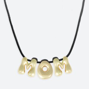 COLLIER 3 LETTRES MUM- PLAQUÉ OR  Cordon Noir LA MOME BIJOU