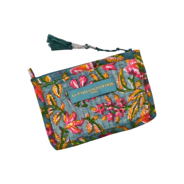porte-monnaie en tissus avec motifs floraux bleus LA P'TITE CACHOTIERE