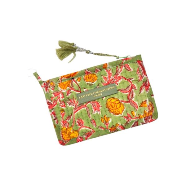 porte-monnaie en tissus avec motifs floraux verts et roses LA P'TITE CACHOTIERE