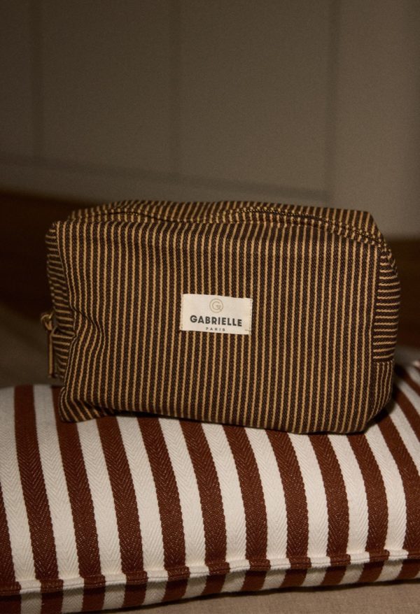 Trousse de toilette rayures café GABRIELLE PARIS