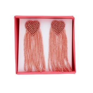 Boucles d'oreilles coeur perles rose pendantes