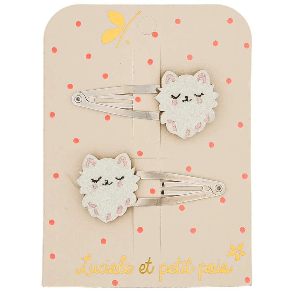 Barrette duo chat blanc LUCIOLE ET PETIT POIS