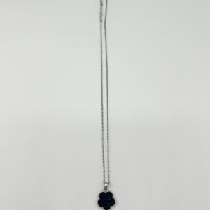 Collier fleur argent et noir