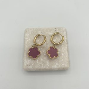 Boucles d'oreilles fleur doré et rose fuschia