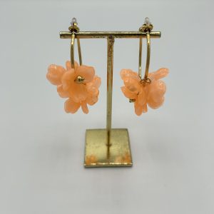 Boucles d'oreilles grande créole pampille de fleur orange