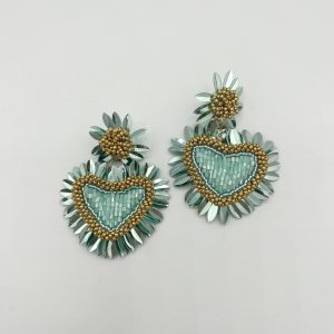 Boucles d'oreilles fleur et coeur pendant en perles de rocaille