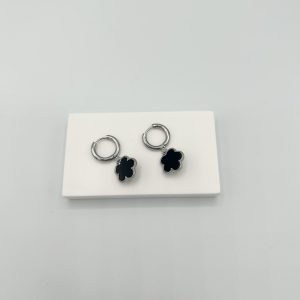 Boucles d'oreilles fleur argent et noir