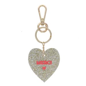 Porte-clés en résine coeur à paillettes merci