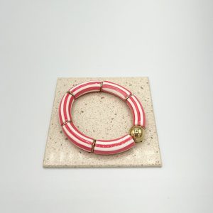 Bracelet perle résine rayée rouge Héliance