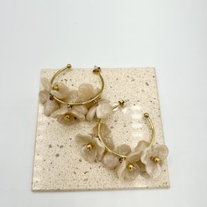 Alternative view of Boucles d'oreilles grande créole pampille de fleurs nacre Héliance