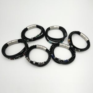 Bracelet homme perle et cuir