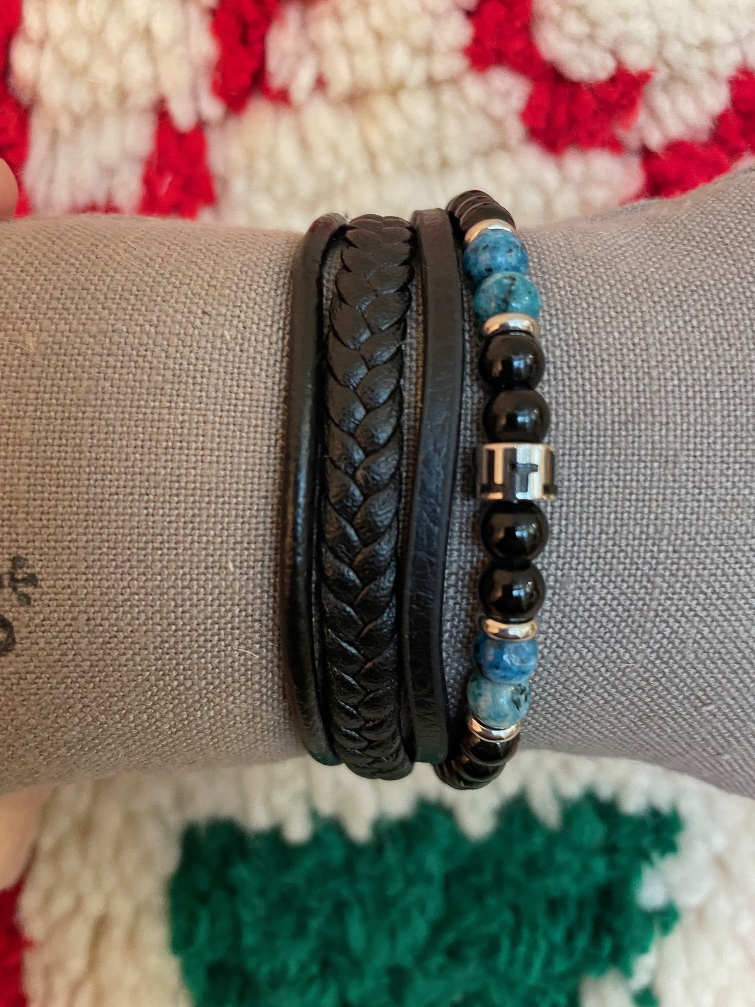 Bracelet HOMME cuir perles vertes