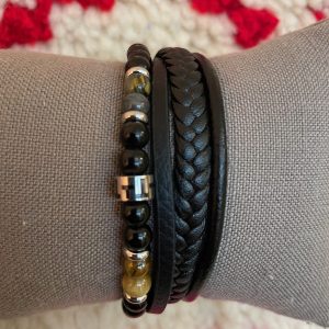 Bracelet HOMME cuir perles oeil de tigre