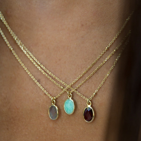 Collier Magali - pierre sertie plaqué or Labradorite Sophie Deschamps