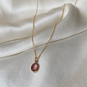 Alternative view of Collier Magali - pierre sertie plaqué or Tourmaline rose Sophie Deschamps