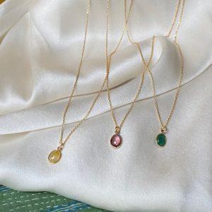 Collier Magali - pierre sertie plaqué or Emeraude Sophie Deschamps