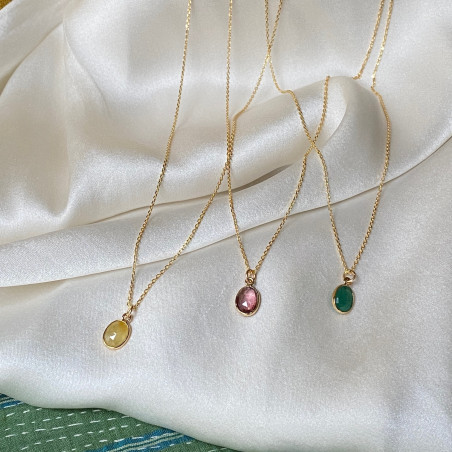 Collier Magali - pierre sertie plaqué or Emeraude Sophie Deschamps