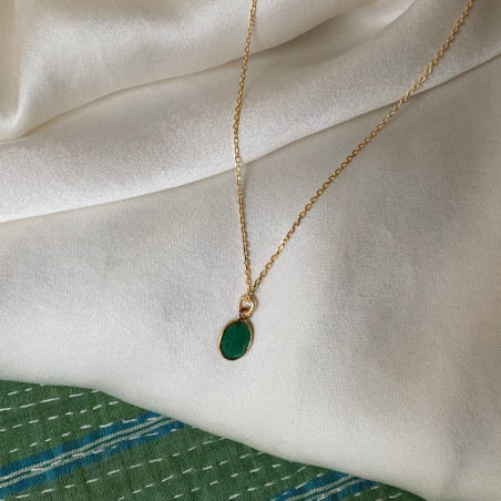 Collier Magali - pierre sertie plaqué or Emeraude Sophie Deschamps – Image 2