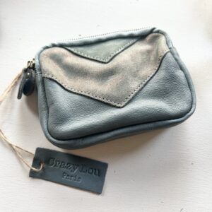 Porte monnaie bleu en cuir CRAZY LOU
