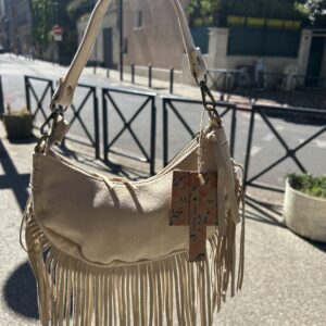 SAC à bandoulière à franges beige Mandoline