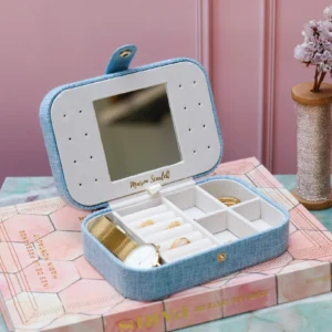 Boîte à bijoux de voyage Brigitte lin bleu ciel MAISON SCARLETT