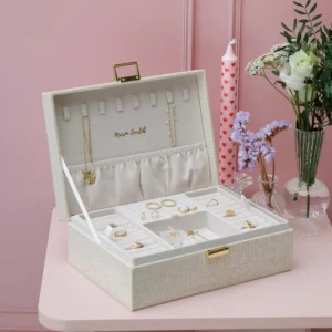 Boîte à bijoux Louise effet Lin Beige MAISON SCARLETT