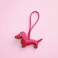 Porte-clés/bijou de sac teckel rose fuschia Héliance