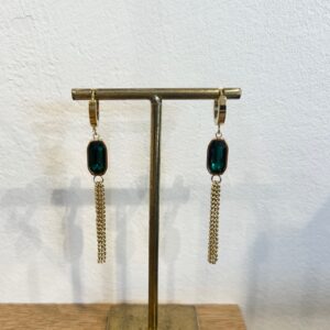 Boucles d'oreilles pendantes dorés et strass vert LES CLEIAS