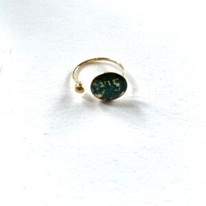 Bague ajustable médaillon fleurs séchées vertes Héliance