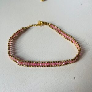 Bracelet perles tressés rose et or Les Cleias